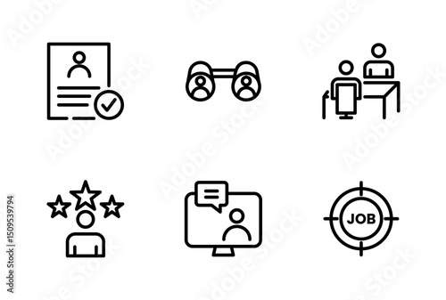 Hiring Process Line Icons. Recruitment, Job Application, Interview, Candidate Selection Vector Set