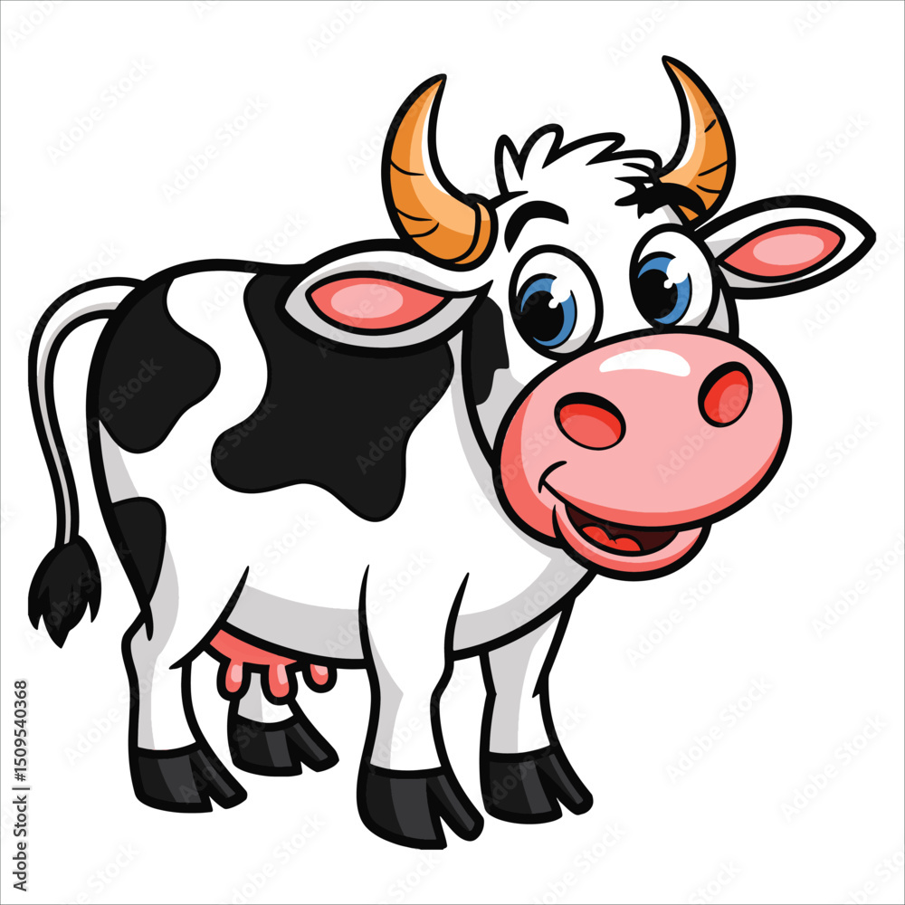 Cartoon cow vector illustration.Friendly farm animal graphic ideal for agriculture themes and kids' projects.