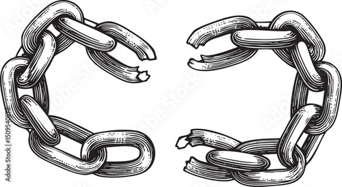 Two interlocking chains are partially broken suggesting separation and connection.