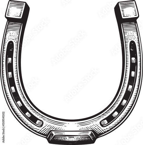 detailed black and white of a horseshoe.