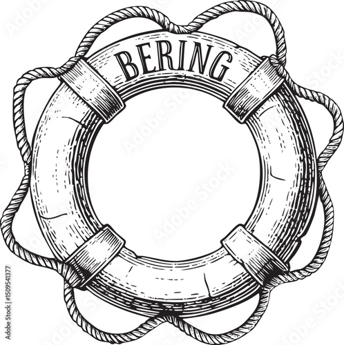 vintage-style of a life ring with the word 'Bering' prominently displayed.