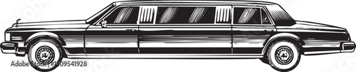 black vintage limousine rests on a white background.