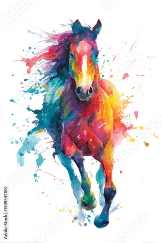 カラフルな水彩風の馬｜午年の年賀状素材