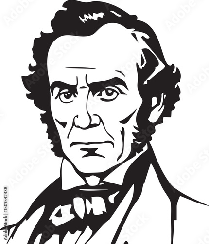 monochrome portrait of a distinguished man with intense eyes.