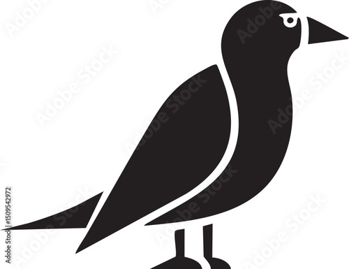 silhouetted bird stands upright on a white surface.