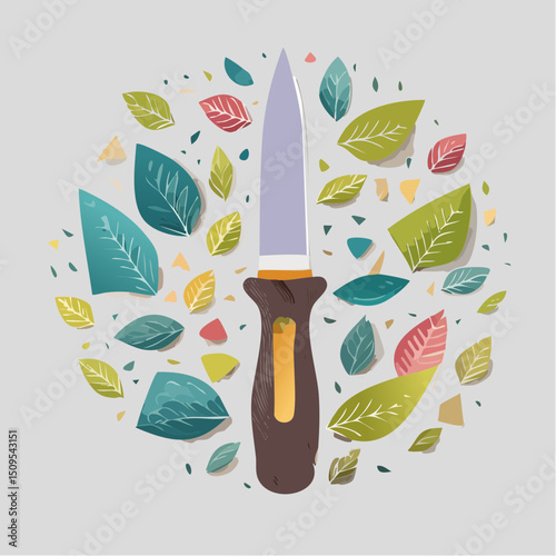 A craft knife next to paper cutouts
