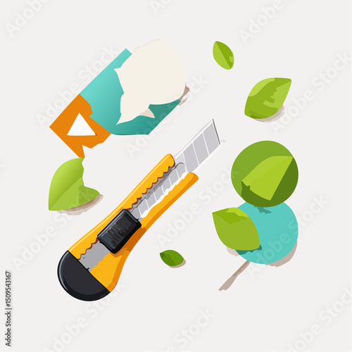 A craft knife next to paper cutouts
