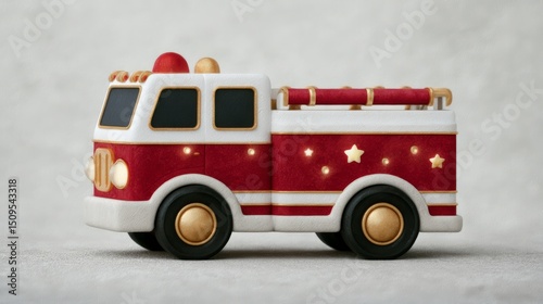 Adorable Red   White Toy Fire Truck  Kids Room Decor  Childrens Illustration