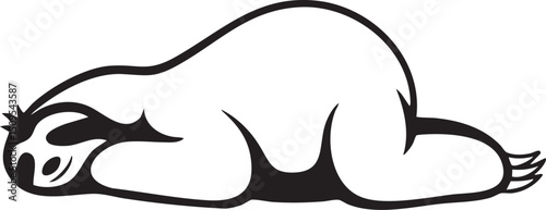 relaxed sloth stretches languidly across a white surface.