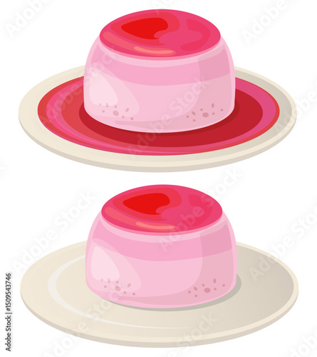 Strawberry flan jelly custard food dessert caramel breakfast vector