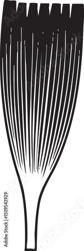 black rake stands upright displaying its wide curved tines.