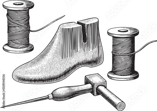 craftsman meticulously works on a shoe last with tools.