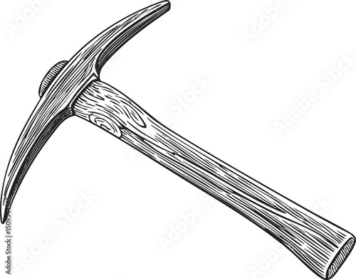 weathered hand grips a sturdy pickaxe ready for use.