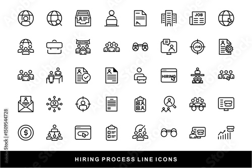 Hiring Process Line Icons. Recruitment, Job Application, Interview, Candidate Selection Vector Set