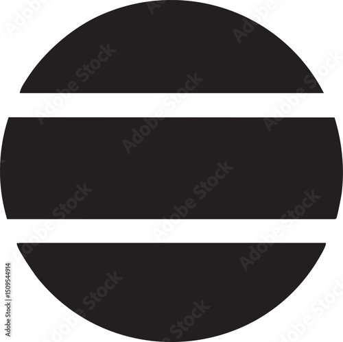 simple black circle features two horizontal white lines.
