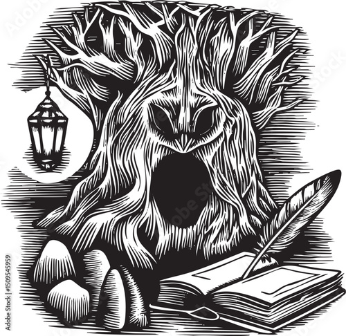 large ancient tree emits a spectral mournful sound.