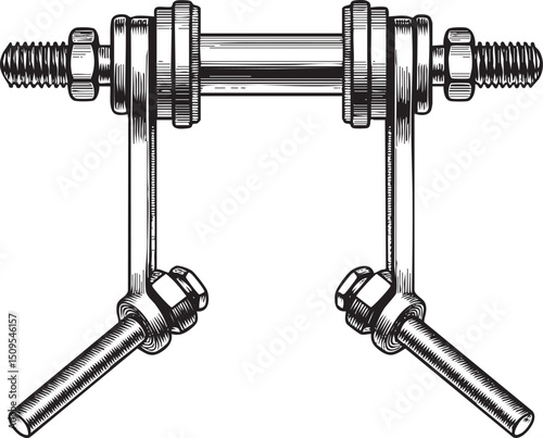 Two dumbbells are connected by a central bar demonstrating strength and balance.