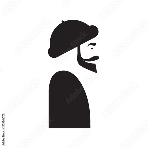 man with a beret and beard gazes thoughtfully into the distance.