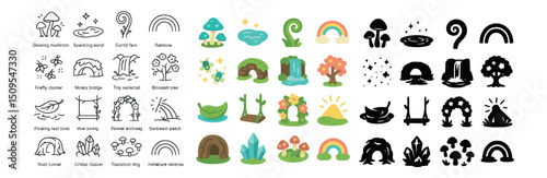 Nature and fantasy icon collection for design. magic, whimsical, enchanted set