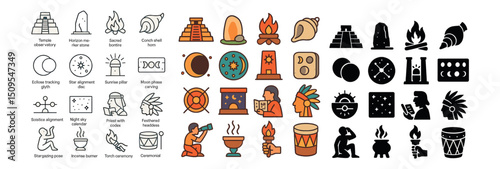 Mayan and aztec icon collection: symbols, ancient culture, and traditions