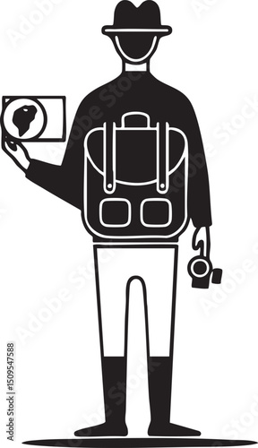 lone figure in a protective suit gestures with a pointing device.