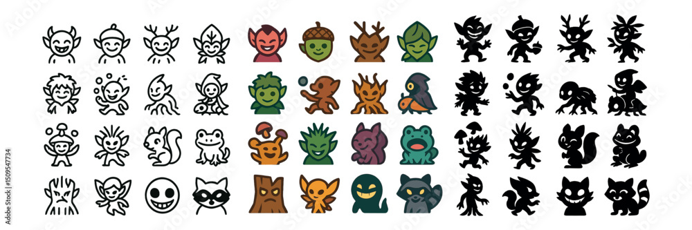 Fototapeta premium Nature and forest creatures icon collection: woodland, wildlife, and mythical designs