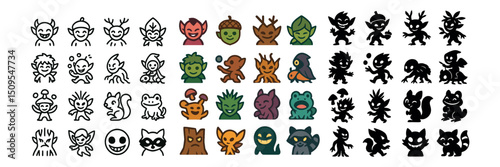 Nature and forest creatures icon collection: woodland, wildlife, and mythical designs