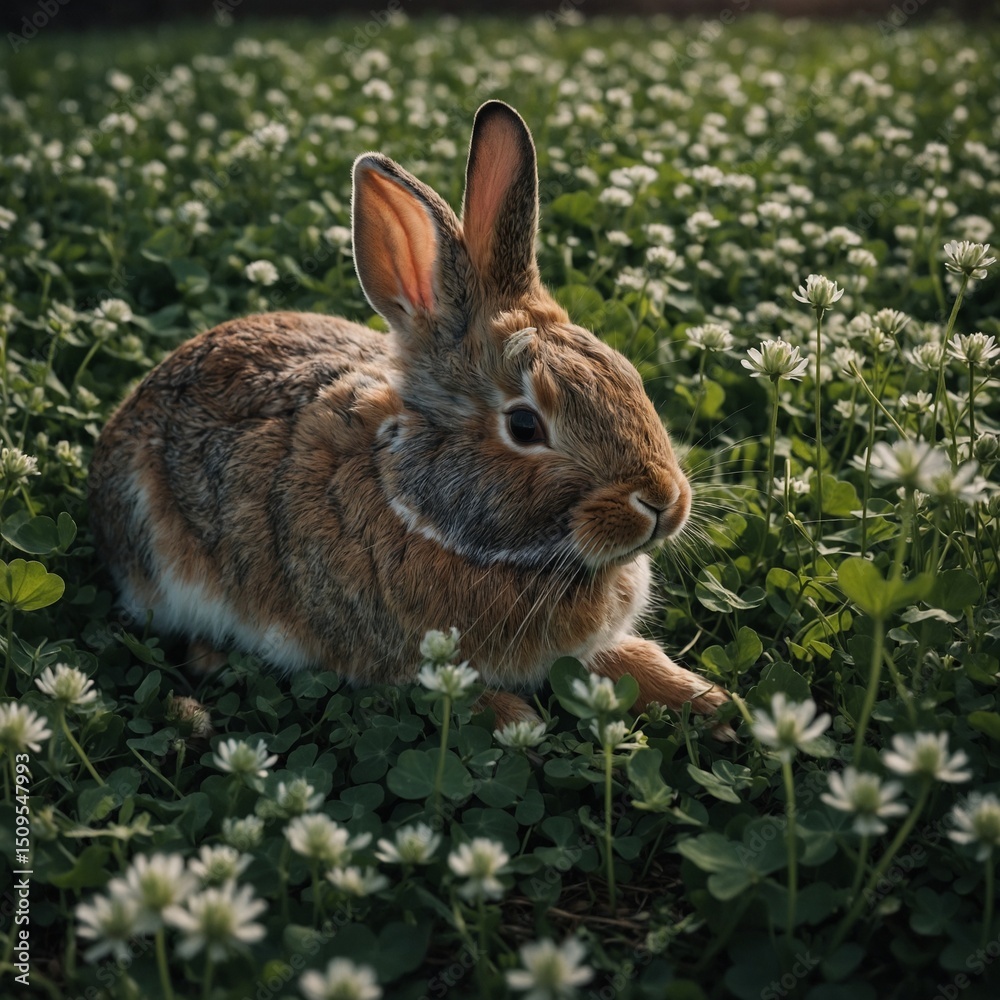 Fototapeta premium Rabbit Sleeping Under a Patch of Clover