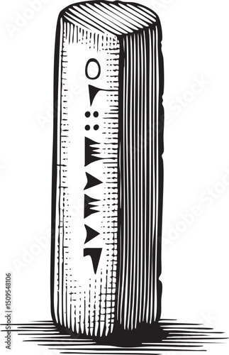 solitary cylindrical object stands upright on a textured surface.