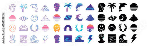 Retro and vaporwave style icon collection for digital and graphic design projects
