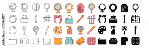 Beauty and makeup essentials icon collection. cosmetic, fashion, salon design set