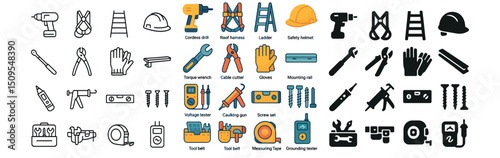 Construction and repair icon collection: tools, safety, and maintenance essentials