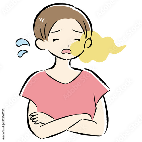 臭いにおいがして困っている女性のイラスト