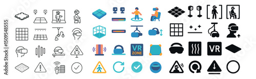 Virtual reality and augmented reality icon collection: immersive tech symbols set