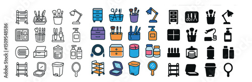 Beauty and grooming icon collection: cosmetic, hygiene, and skincare symbols