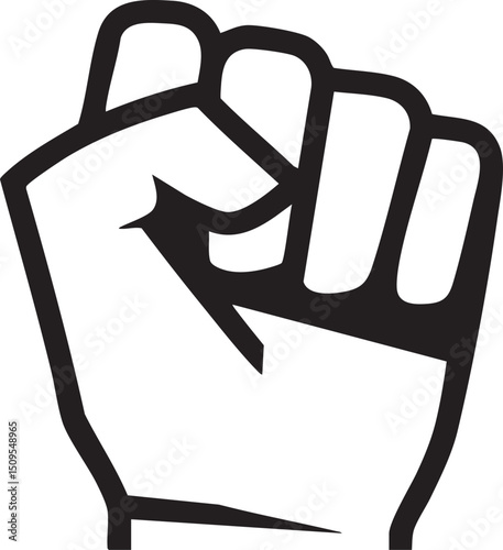 black hand raises in a defiant gesture.