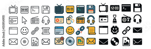Technology and gadget icon collection. devices, electronics, and media symbols set