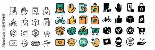 Eco-friendly and sustainable icon collection with outline and filled styles. recycle, nature