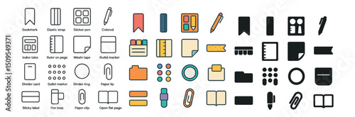 Office and stationery essentials icon collection. organization and productivity set