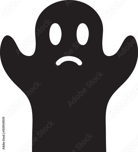 solitary black ghost figure displays a sorrowful expression.