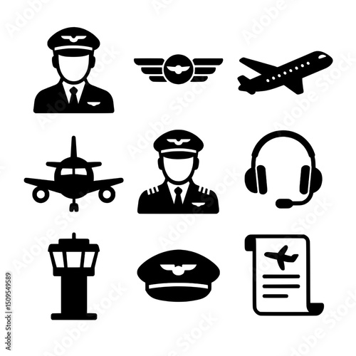 Pilot and Aircraft Silhouette Icon PackPilot and Aircraft Silhouette Icon Pack