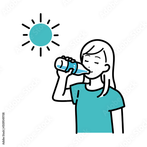 Illustration of a Woman Hydrating to Prevent Heatstroke
