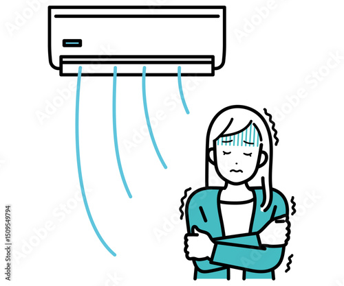 Illustration of woman enduring coldness.
