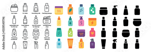 Hair care icon collection for beauty, salon, and grooming needs. styling essentials set