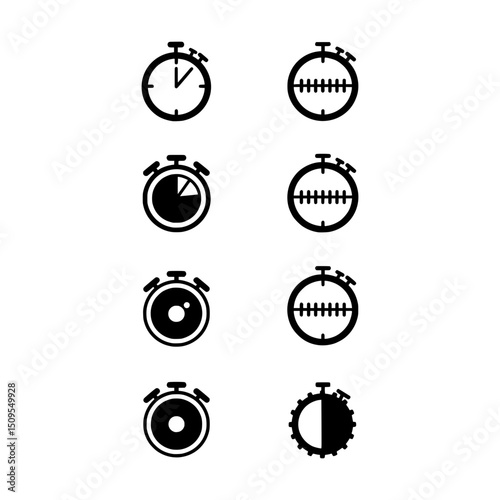  Minimalist Black Stopwatch Icons Representing Time, Measurement, and Competition in Simple Graphic Styles