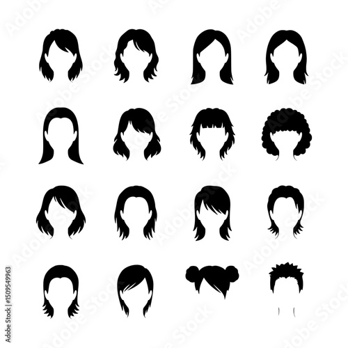 Diverse Collection of Black Female Hair Icons Representing Various Hairstyles for Women