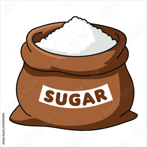 Bag of sugar vector illustration isolated. Sweet ingredient packaging graphic for cooking and baking themes.