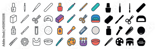 Beauty and grooming icon collection with line, silhouette, and colored designs
