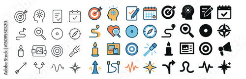 Productivity and planning icon collection: task management, organization, and focus icons