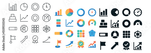 Business analytics icon collection: graph, chart, and data visualization set